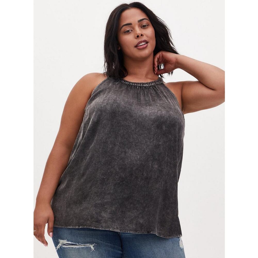 NWT Torrid Black Mineral Wash Satin Charmeuse Goddess Neck Tank Women's Size 1